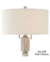 Barnes and Ivy Baluster Traditional Country Cottage Natural Standing Floor Lamp 63.5" Tall Rustic Whitewashed Pickled Wood Oatmeal Linen Fabric Drum S