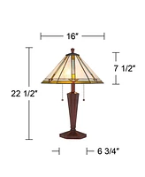 Land ford Traditional Mission Tiffany Style Accent Table Lamp 22.5" High Bronze Brown Metal Antique Glass Art Shade Decor for Living Room Bedroom Hous