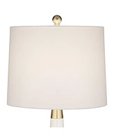 Nesbit 25" High Mid Century Modern Table Lamps Set of 2 Usb Port White Gold Ceramic Metal Fabric Shade Living Room Charging Bedroom Bedside Nightstand
