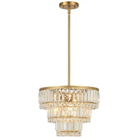 Vienna Full Spectrum Magnificence Soft Gold Pendant Chandelier 14 1/2" Wide Modern Led 3-Tiered Clear Faceted Crystal Glass 7-Light Fixture for Dining