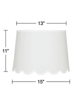 Hardback Scallop Bottom Empire Lamp Shade White Medium 13" Top x 15" Bottom x 11" High Spider with Replacement Harp and Finial Fitting