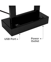 Todd Modern Table Lamp with Usb Port Ac Power Outlet 30" Tall Black Metal White Fabric Rectangle Shade for Living Room Bedroom House Bedside Nightstan