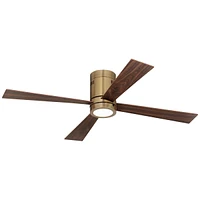 Casa Vieja 52" Revue Modern Indoor Hugger Ceiling Fan with Led Light Remote Control Bronze Soft Brass Opal Glass for Living Room Kitchen House Bedroom