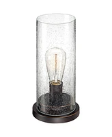 Libby Rustic Industrial Farmhouse Accent Uplight Table Lamp 12" High Led Bronze Metal Seeded Glass Cylinder Shade for Bedroom House Bedside Living Roo