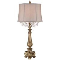 Barnes and Ivy Dubois Traditional French Country Console Table Lamp 37.25" Tall Antique Gold Crystal Chandelier Drum Shade Decor for Living Room Bedro