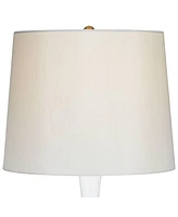 Lula Mid Century Modern Style Table Lamp Gourd 30" Tall Brass Metal Off White Fabric Drum Shade Decor for Living Room Bedroom House Bedside Nightstand