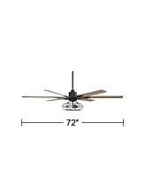 72" Expedition Industrial Rustic Indoor Ceiling Fan with Led 3-Light Remote Control Matte Black Oak Wood Cage for Living Room Kitchen House Bedroom Fa