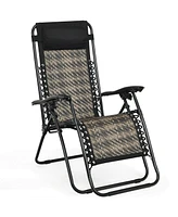 Gymax Folding Rattan Patio Zero Gravity Lounge Chair Recliner with Headrest