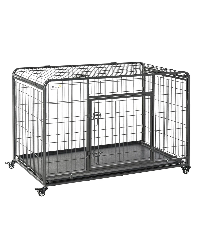 PawHut 49.25" L x 30" W x 32" H Heavy Duty Metal Dog Crate w/ Removable Tray