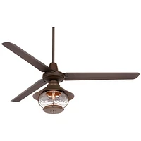 Casa Vieja 60" Turbina Dc Modern Industrial 3 Blade Indoor Outdoor Ceiling Fan with Led Light Remote Control Oil Rubbed Bronze Clear Hammered Glass La