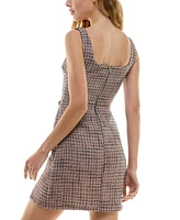 City Studios Juniors' Square-Neck Tweed Mini Dress