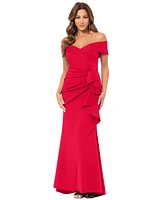 Xscape Scuba Off-The-Shoulder Gown