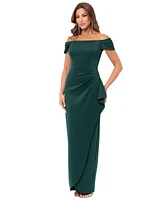 Xscape Women's Gathered Off-The-Shoulder Long Dress