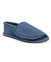 Muk Luks Men's Terry Open Toe Velcro Slippers, Navy, M (10-11)