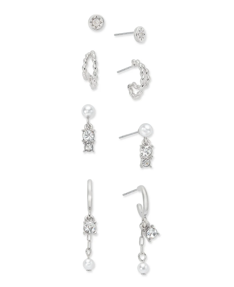 On 34th 4-Pc. Set Crystal & Imitation Pearl Earrings, Created for Macy's