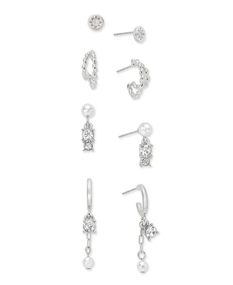 On 34th 4-Pc. Set Crystal & Imitation Pearl Earrings, Created for Macy's