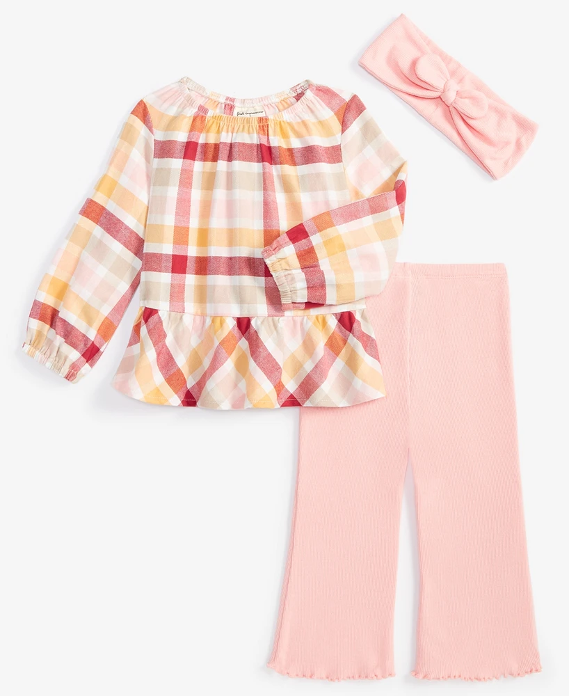 First Impressions Baby Girls Plaid Flannel Tunic & Flare-Leg Pants, 3 Piece Set, Created for Macy's