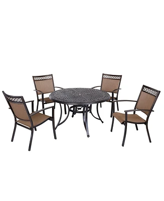 Mondawe Patio Dining Sets 5 Piece Outdoor Dining Chairs and Cast Aluminum 28 in. H Round Table with Umbrella Hole