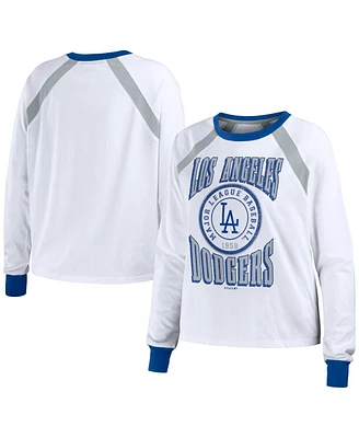 Wear by Erin Andrews Women's White Los Angeles Dodgers Raglan Long Sleeve T-Shirt