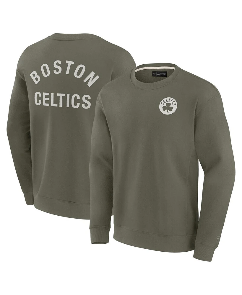 Fanatics Signature Men's and Women's Olive Boston Celtics Super Soft Pullover Crew Sweatshirt