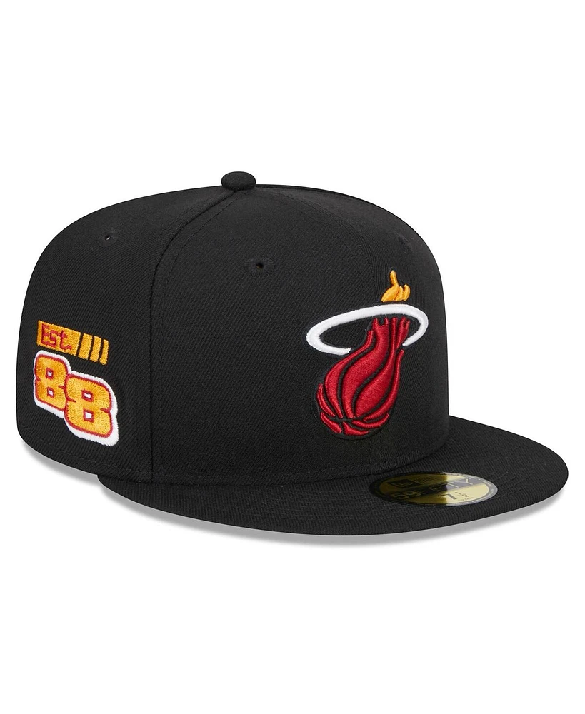 New Era Men's Black Miami Heat Rally Drive Side Patch 59FIFTY Fitted Hat