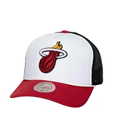 Mitchell & Ness Men's White Miami Heat Hardwood Classics Blocker Foam Front Trucker Adjustable Hat