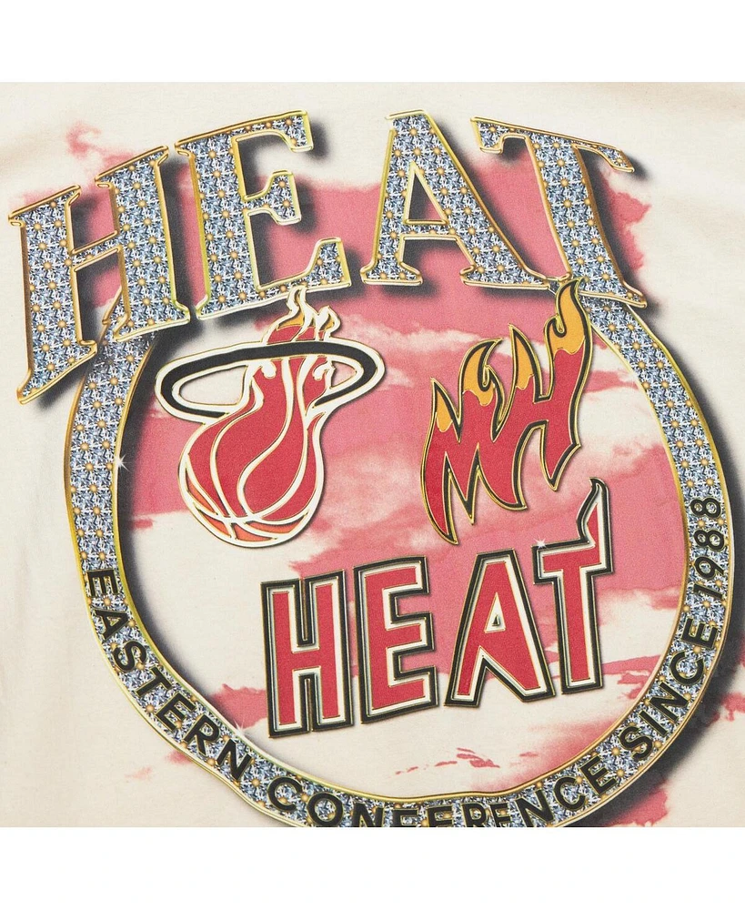 Mitchell Ness Men's Tan Miami Heat Hardwood Classics vintage - like Soul Crown Jewels T-Shirt