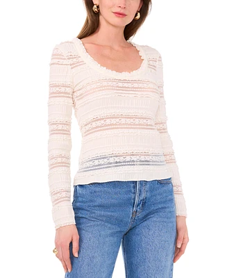 1.state Women's Boat-Neck Long-Sleeve Lace Knit Top