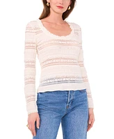 1.state Women's Boat-Neck Long-Sleeve Lace Knit Top