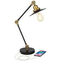 360 Lighting Taurus Industrial Rustic Western Desk Table Lamp with Usb Charging Port Adjustable 20" High Black Gold Metal for Living Room Bedroom Hous