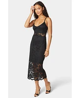 Bebe Women's Marseille Lace V Neck Illusion Midi Dress