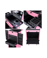 Byootique Rolling Makeup Case w/ Lights Mirror Cosmetic Aritist Studio Multi-function Pink