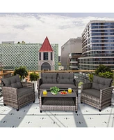 Costway 8PCS Patio Rattan Furniture Set Coffee Table Cushioned Sofa Garden Lawn Gray
