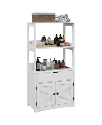 Kleankin Bathroom Cabinet Linen Cabinet with Doors and Shelves, White