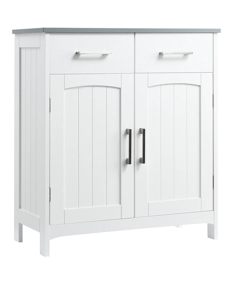 Kleankin Bathroom Floor Cabinet, Freestanding Linen Cabinet, Storage Cupboard with 2 Drawers, Double Doors, Adjustable Shelf, White