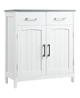 Kleankin Bathroom Floor Cabinet, Freestanding Linen Cabinet, Storage Cupboard with 2 Drawers, Double Doors, Adjustable Shelf, White