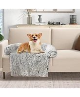 Costway Plush Calming Dog Couch Bed with Anti-Slip Bottom Mat for Large Dogs & Cats