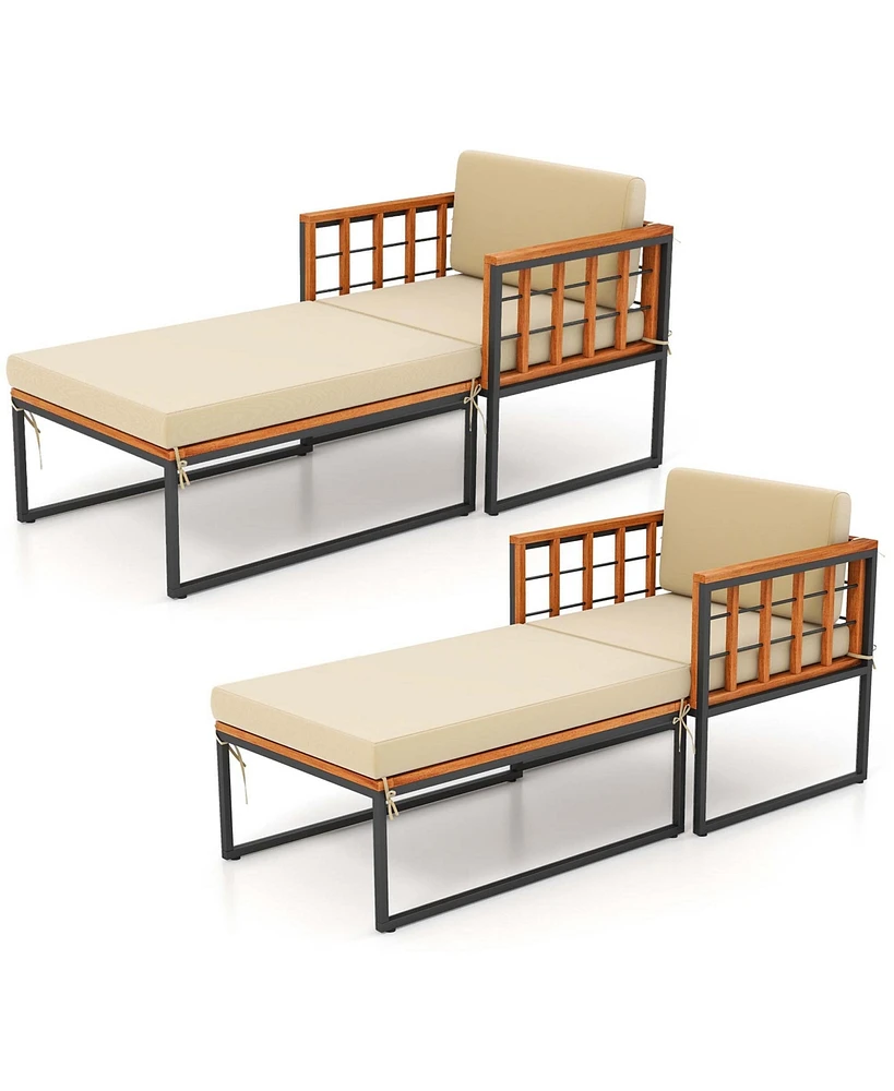 Costway 1 Pcs Outdoor Furniture Set Patio Acacia Wood Armchair with Long Ottoman Cozy Seat