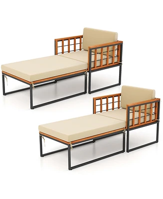 Costway 1 Pcs Outdoor Furniture Set Patio Acacia Wood Armchair with Long Ottoman Cozy Seat