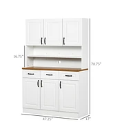 Homcom 71" Kitchen Pantry, Farmhouse Storage Cabinet with Drawers, White