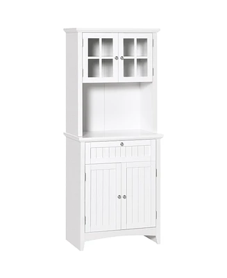 Homcom Elegant Buffet with Hutch, Kitchen Pantry Storage Cabinet with Framed Glass Door Drawer and Microwave Space, White