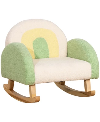 Qaba Kids Sofa, Rocking Toddler Sofa Chair with Solid Wooden Frame, Faux Lamb Fleece Fabric, Arm for Nursery or Playroom, Ages 3