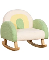 Qaba Kids Sofa, Rocking Toddler Sofa Chair with Solid Wooden Frame, Faux Lamb Fleece Fabric, Arm for Nursery or Playroom, Ages 3