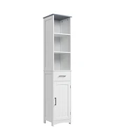 Kleankin Tall Bathroom Storage Cabinet with 3 Tier Shelf, Cupboard, Drawer, Door, Freestanding Linen Tower, Slim Side Organizer, White