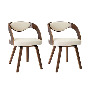 vidaXL Dining Chairs 2 pcs Cream Bent Wood and Faux Leather