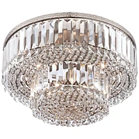 Vienna Full Spectrum Magnificence Modern Ceiling Light Flush-Mount Fixture 16" Wide Brushed Satin Nickel Faceted Crystal Glass Elements for Bedroom Ki