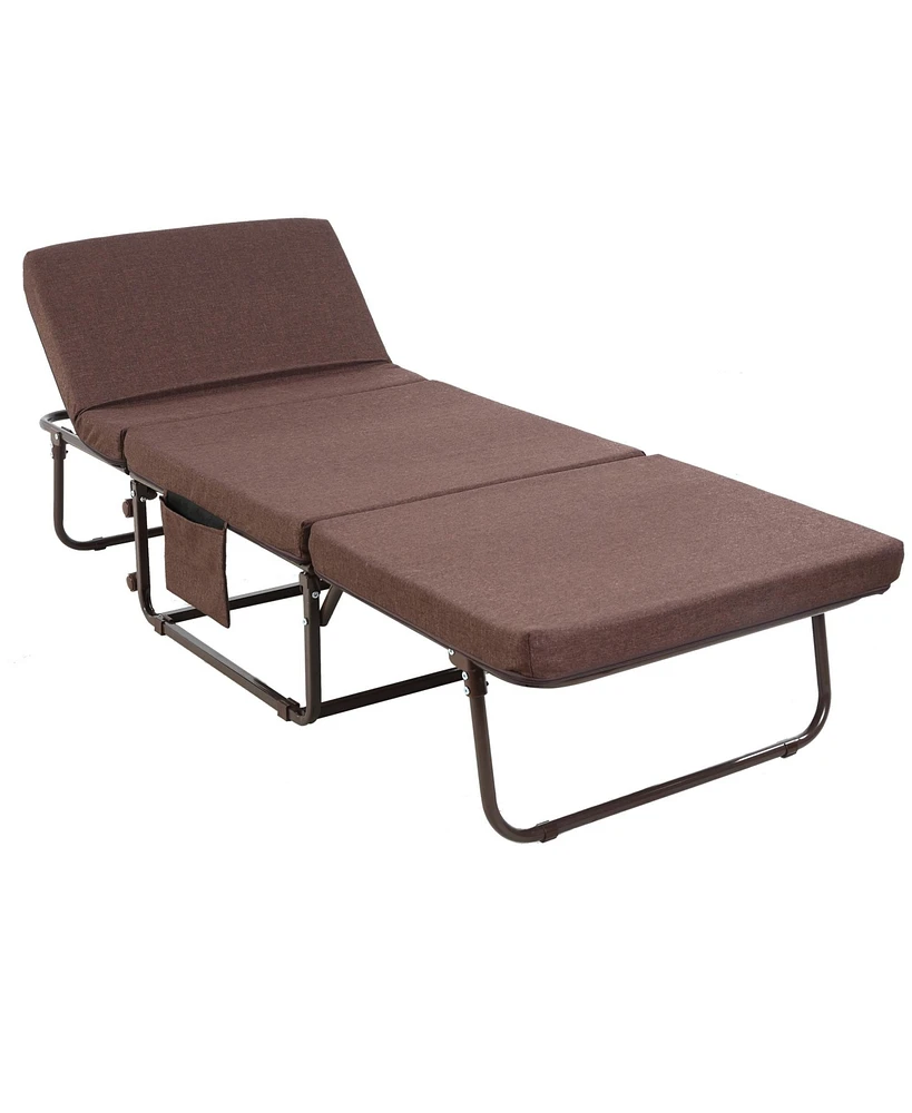 Homcom Folding Bed with Mattress & Wheels, Adjustable Backrest