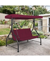 Costway Converting Outdoor Swing Canopy Hammock 3 Seats Patio Deck Furniture Wine Red