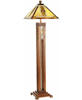 Robert Louis Tiffany Mission Rustic Tiffany Style Floor Lamp with Night Light 62.5" Tall Walnut Wood Column Square Geometric Stained Glass Shade Decor
