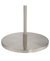 Possini Euro Design Modern Standing Arc Floor Lamp Adjustable Boom Arm 69" Tall Brushed Nickel Off White Linen Fabric Drum Shade Decor for Living Room